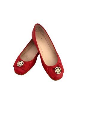 Kate Spade Fontana Too Ballet Flats Red Leather Bow Gold Logo Medallion Womens 7